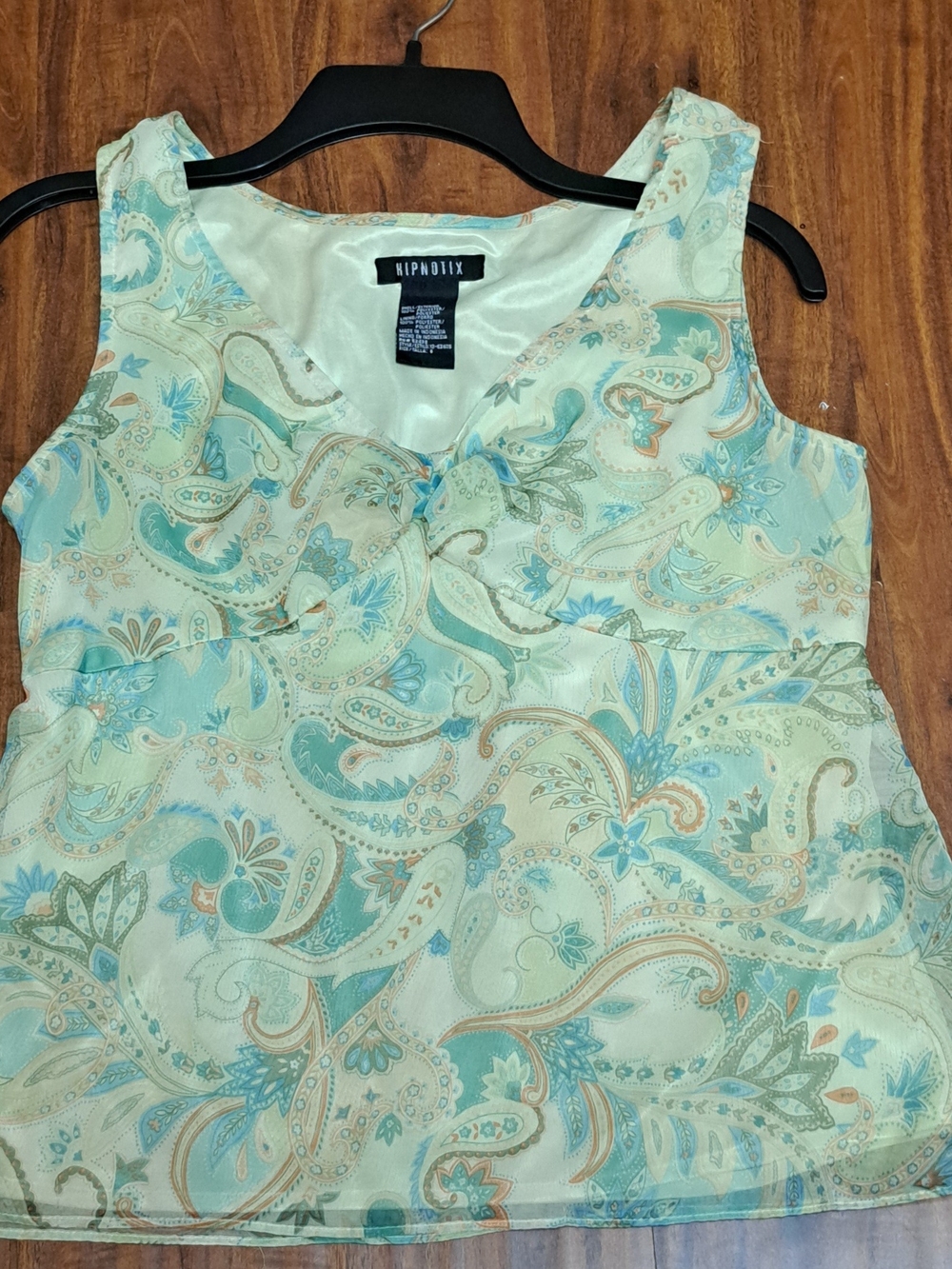 Y2K Hipnotix Mint Paisley Sleeveless V-Neck Blouse Sz 6